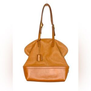 Fendi 2Bag Pebbled Leather Satchel Tan Brown Tote Handbag Authentic